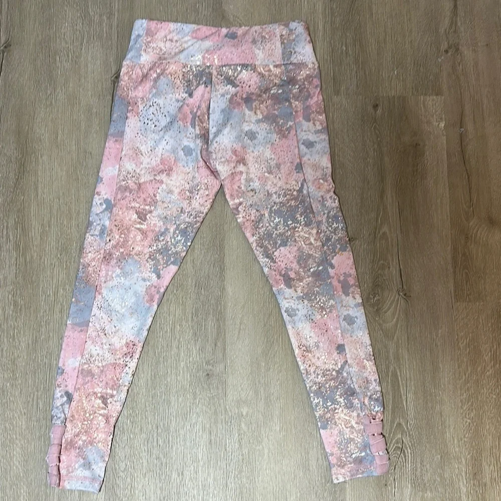 Justice Pink and White Aztec Geometric Leggings Fleece Lined